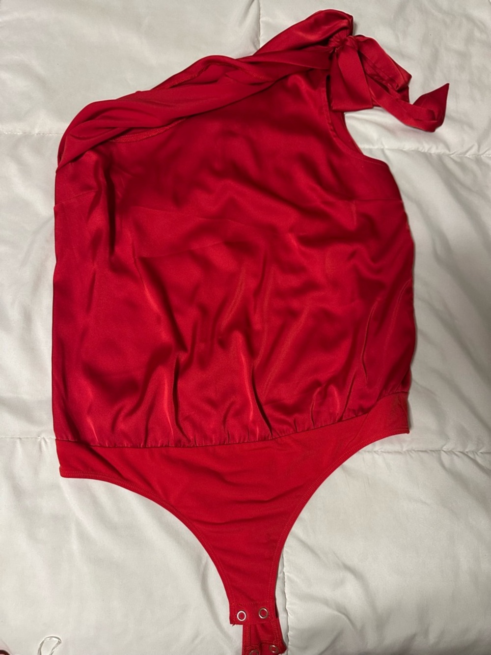 Express Red One-Shoulder Tie Bodysuit